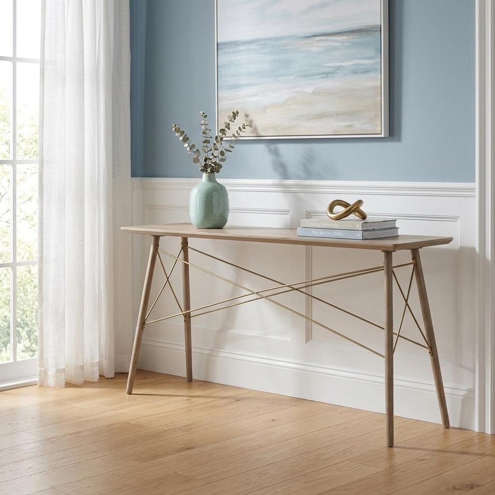 66" Brown Solid Wood Console Table. Console table in brown wood.