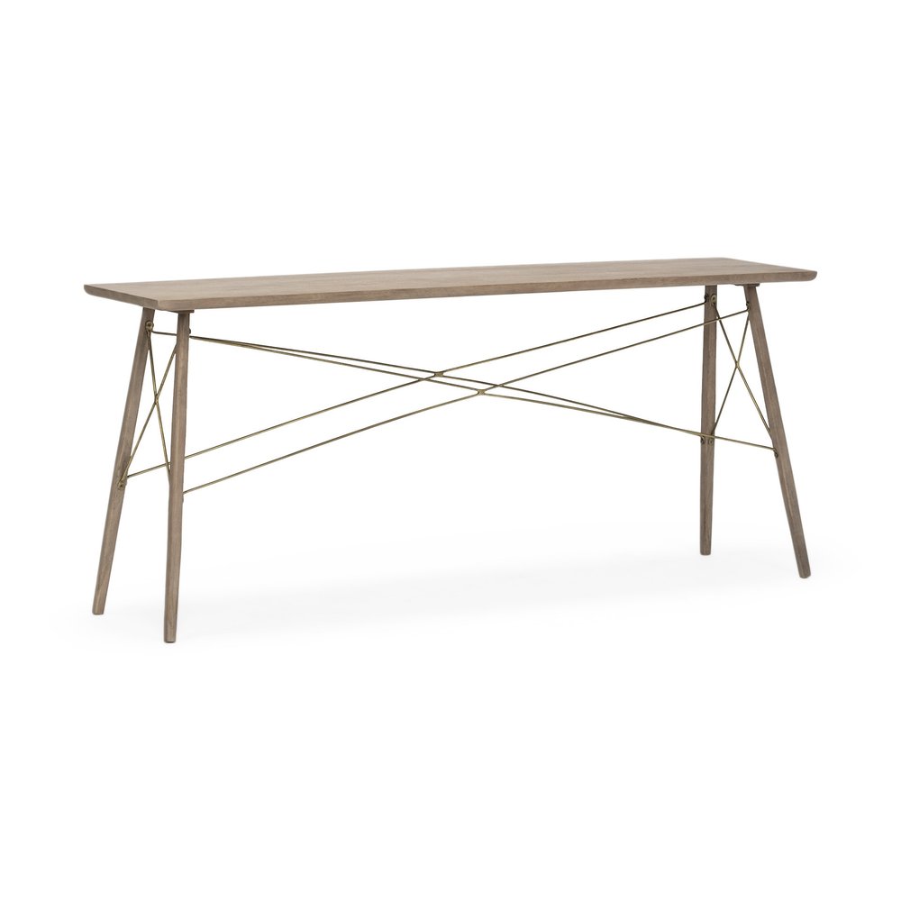 66" Brown Solid Wood Console Table. Console table isolated on a plain white background, in a brown wood finish.