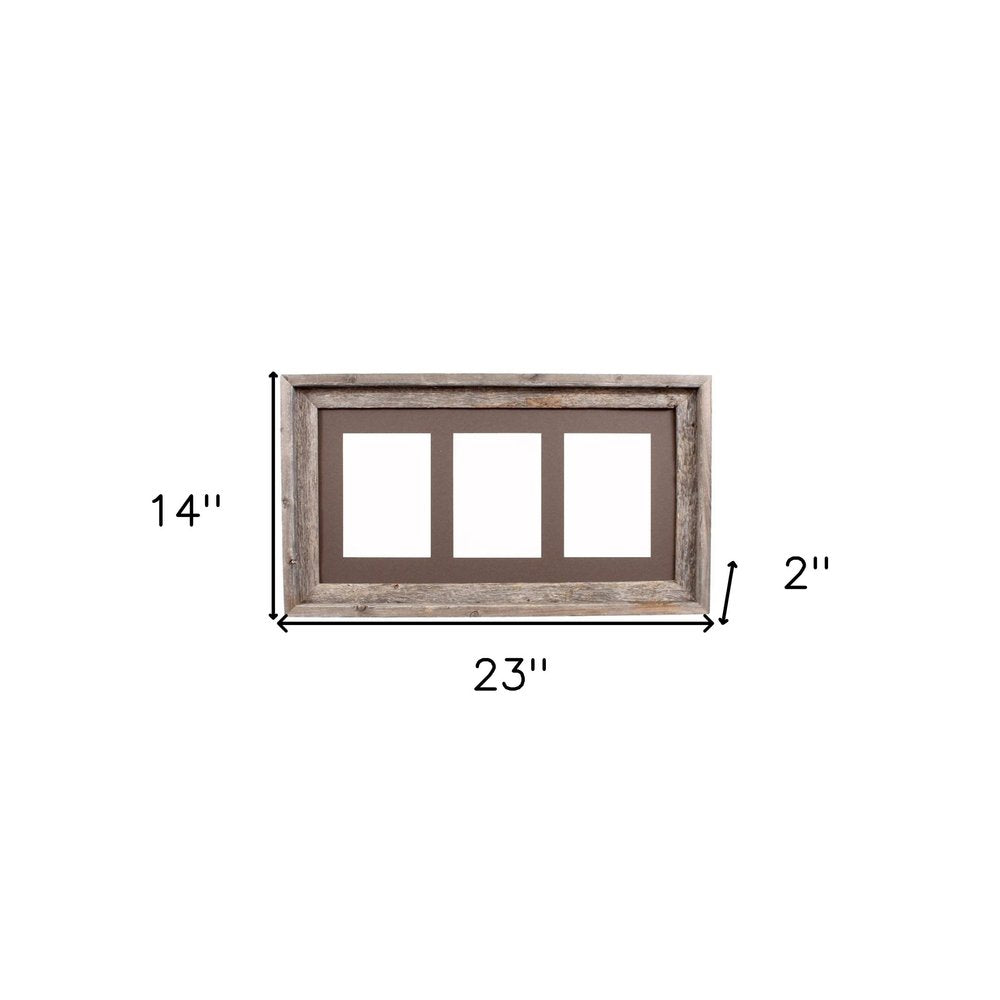 5" x 7" Gray Solid Wood Hanging Picture Frame with Mat. Picture frame isolated on a plain white background, showing a wood surface.