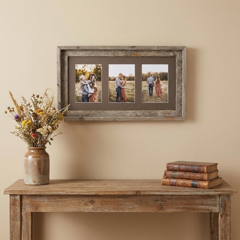 5" x 7" Gray Solid Wood Hanging Picture Frame with Mat.