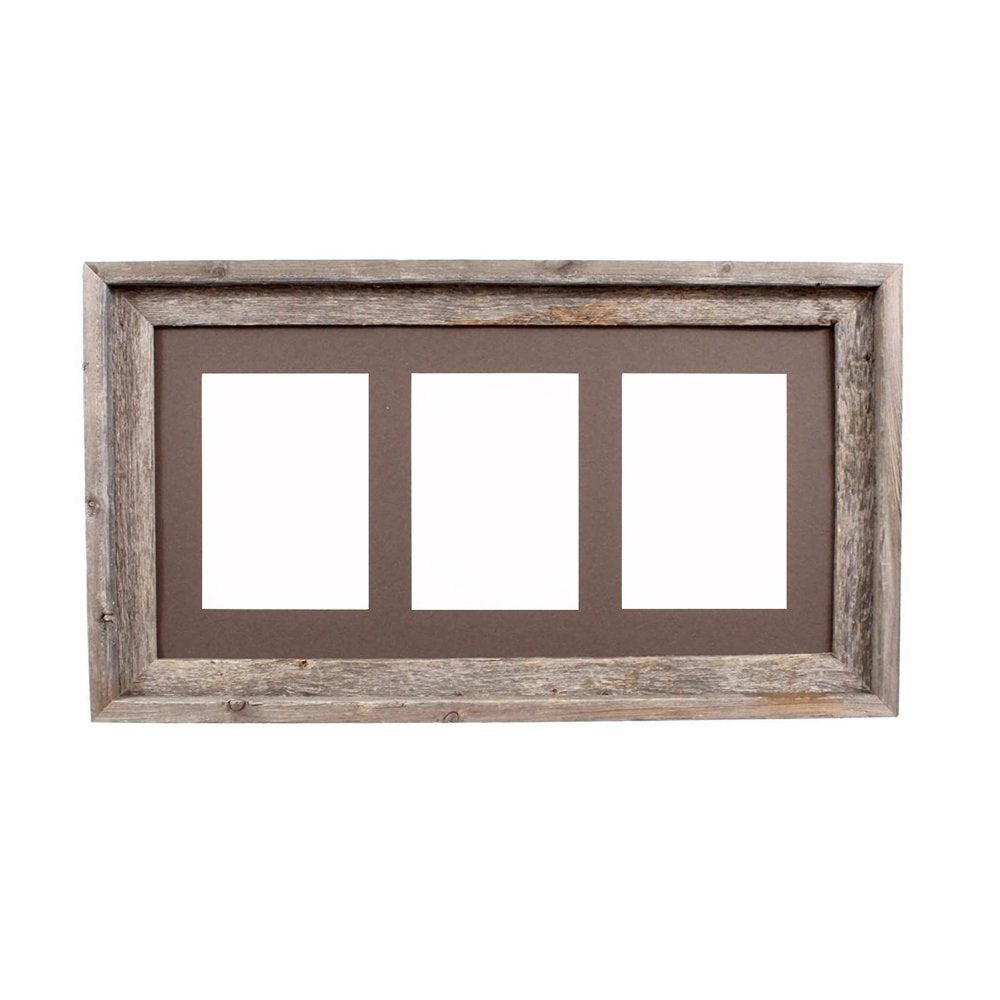 5" x 7" Gray Solid Wood Hanging Picture Frame with Mat. Picture frame isolated on a plain white background, showing a wood surface.