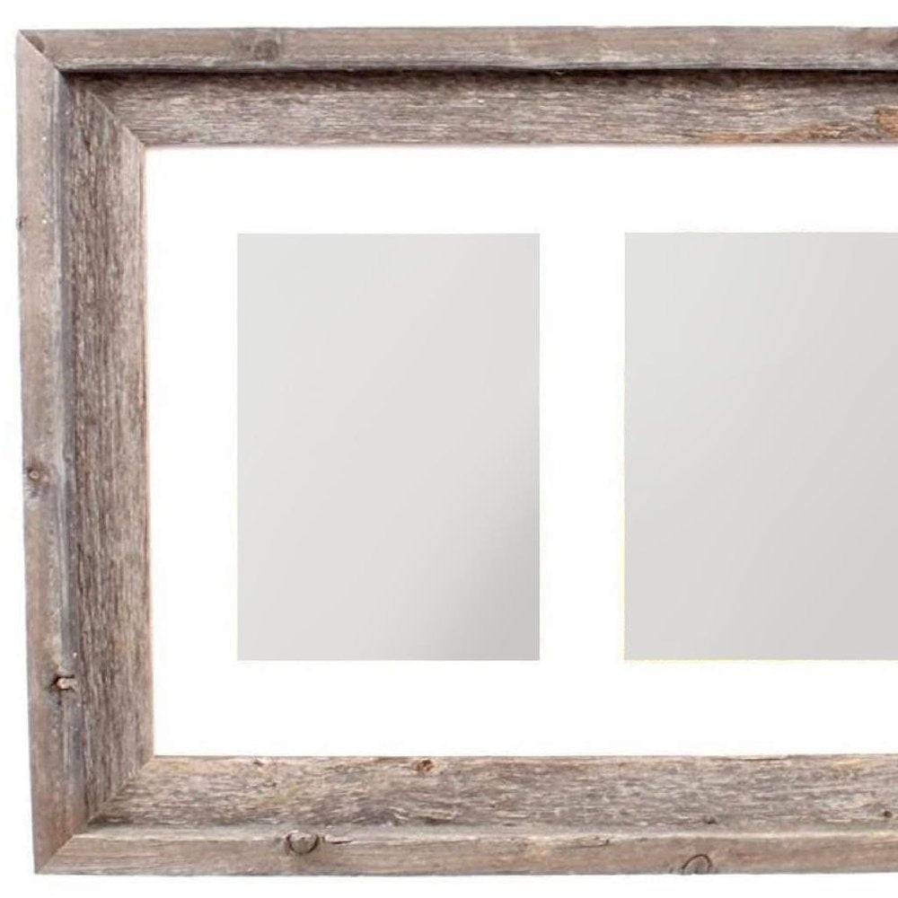 5" x 7" Natural Distressed Reclaimed Wood Hanging Picture Frame with Mat. Picture frame isolated on a plain white background, showing a tan wood surface.