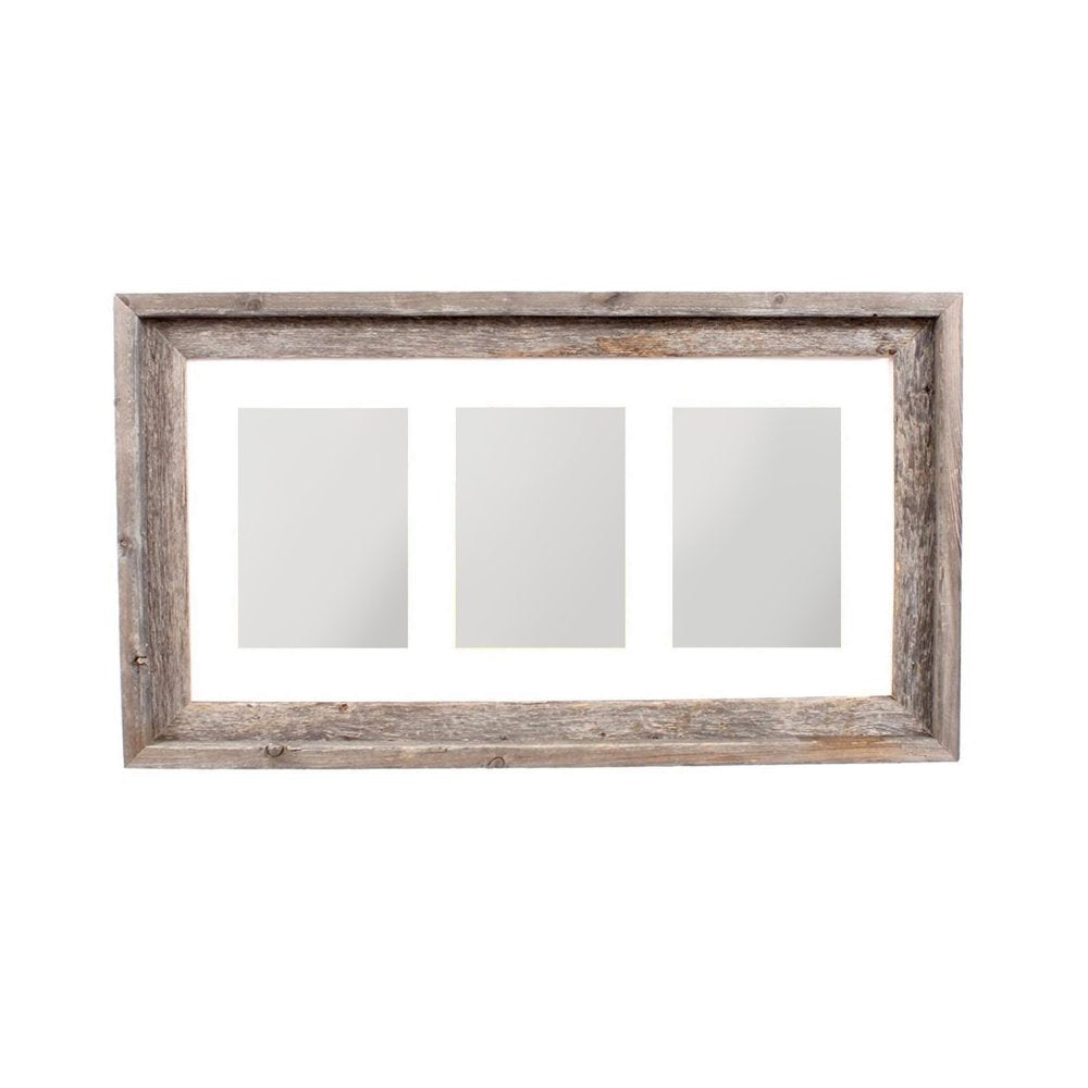 5" x 7" Natural Distressed Reclaimed Wood Hanging Picture Frame with Mat. Picture frame isolated on a plain white background, showing a tan wood surface.