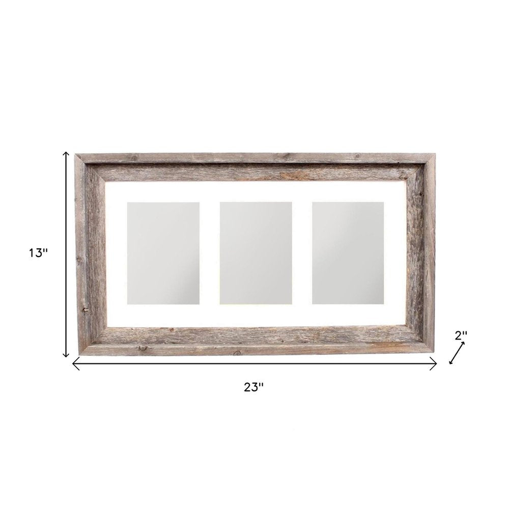 5" x 7" Natural Distressed Reclaimed Wood Hanging Picture Frame with Mat. Picture frame isolated on a plain white background, finished in tan wood.
