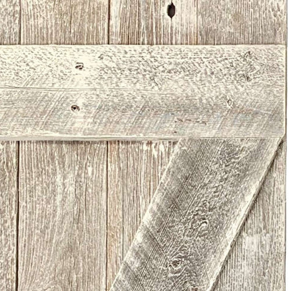 Set Of Two Rustic Weathered Grey Wood Decorative Window Shutters close-up detail