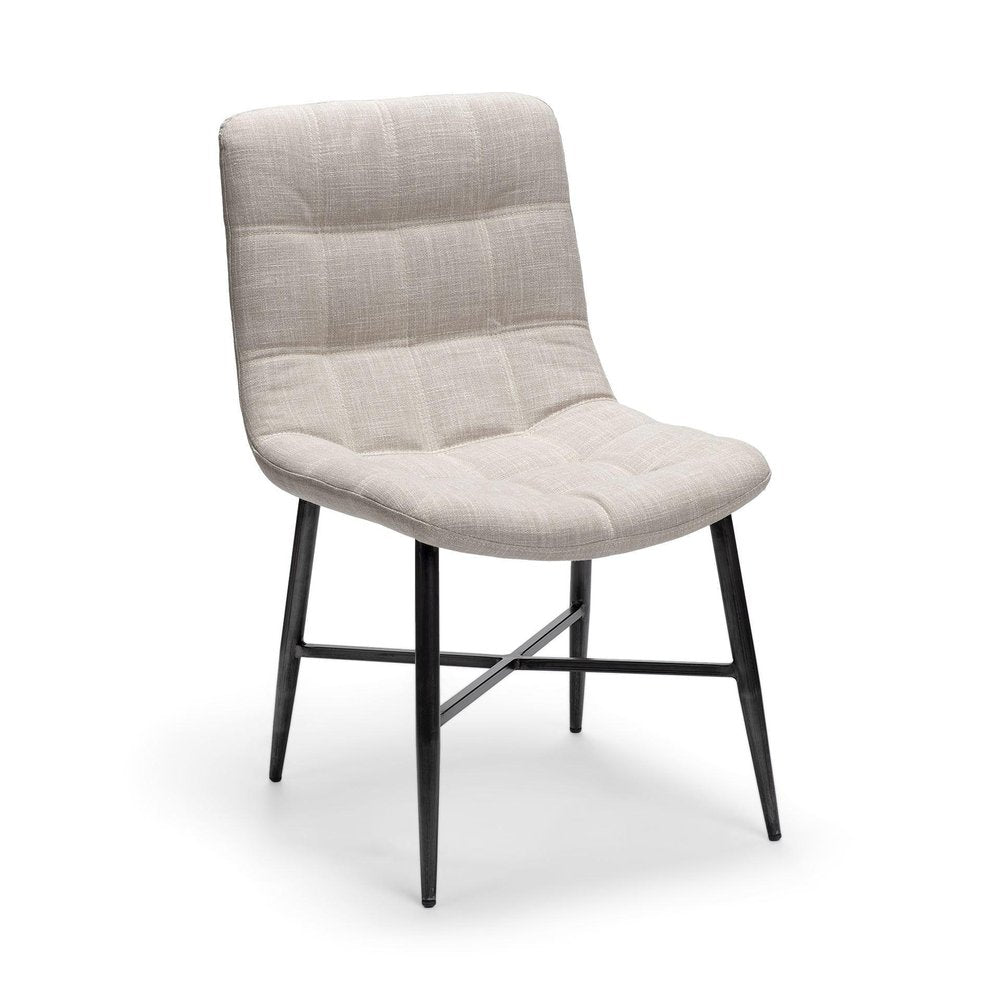 Set Of Two White And Black Upholstered Fabric Open Back Side Chairs on a white background