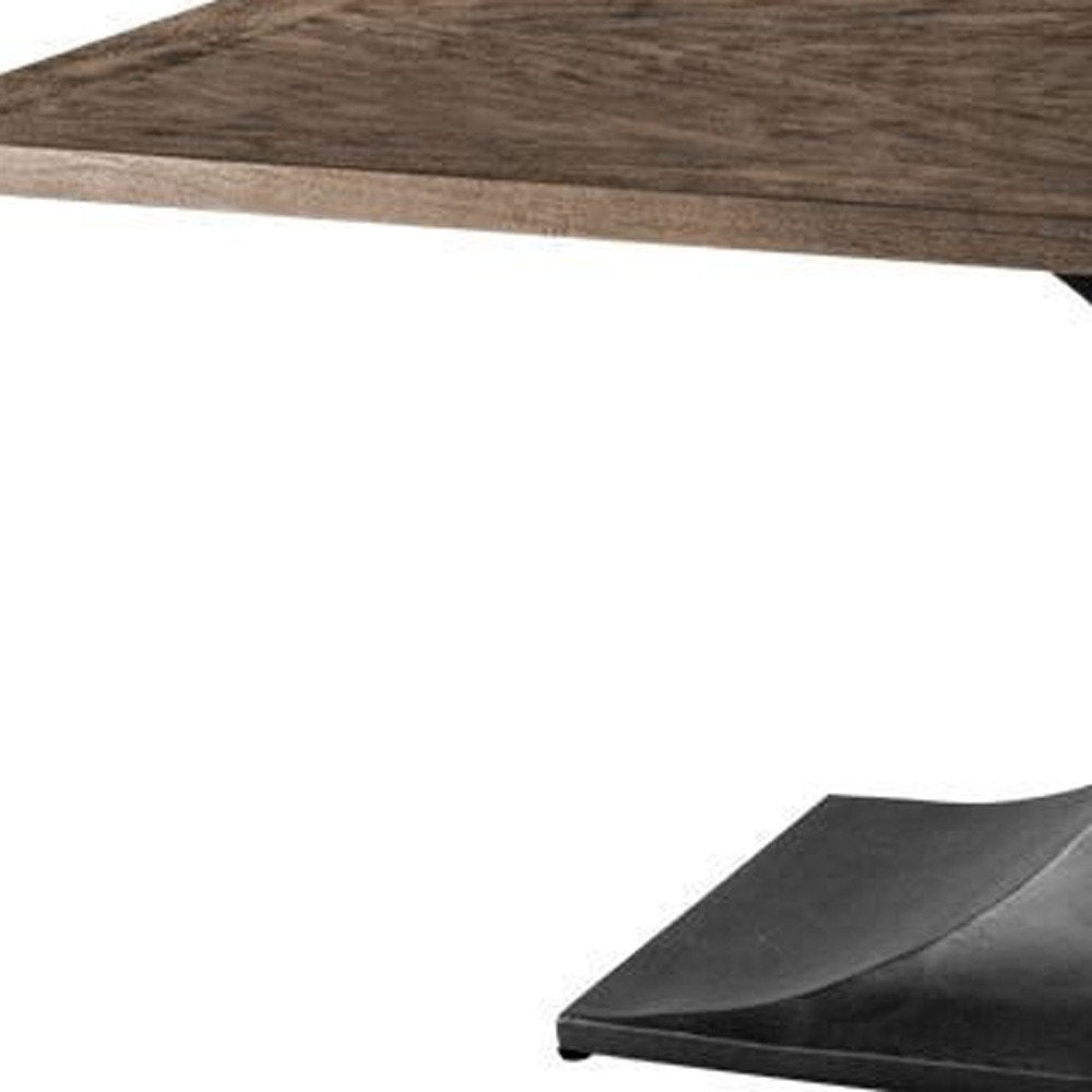 79" Brown And Black Solid Wood And Metal Pedestal Base Dining Table