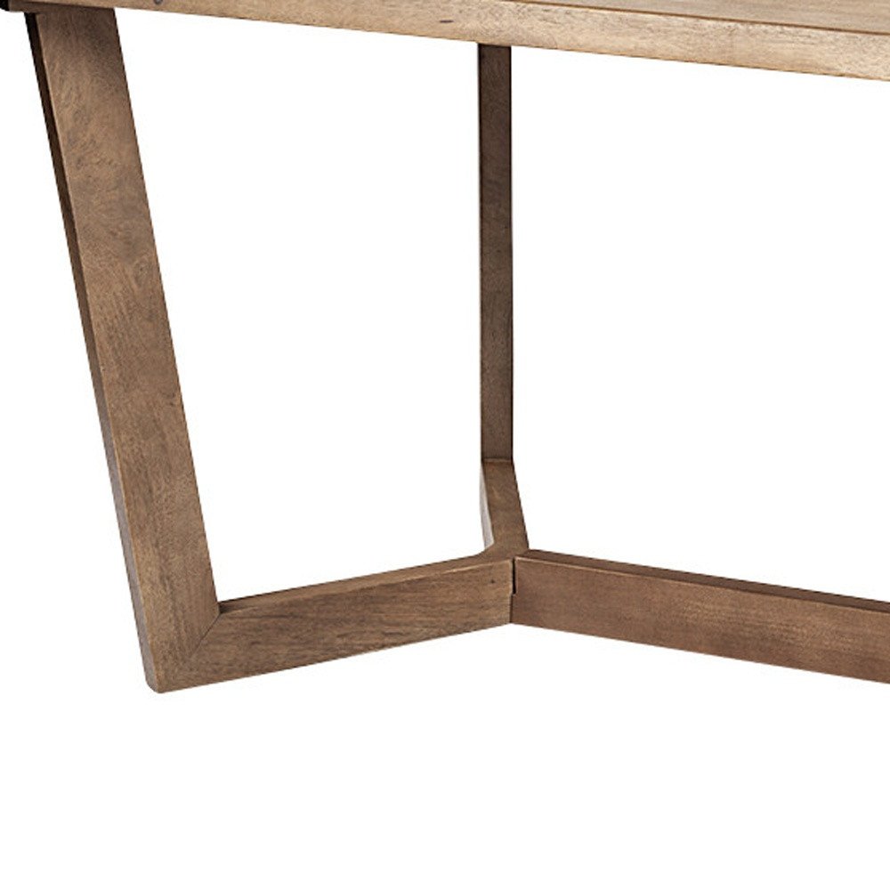 92" Natural And Brown Solid Wood Trestle Base Dining Table on a white background