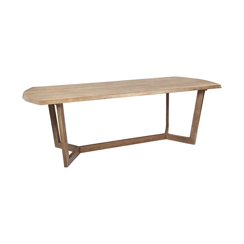 92" Natural And Brown Solid Wood Trestle Base Dining Table on a white background