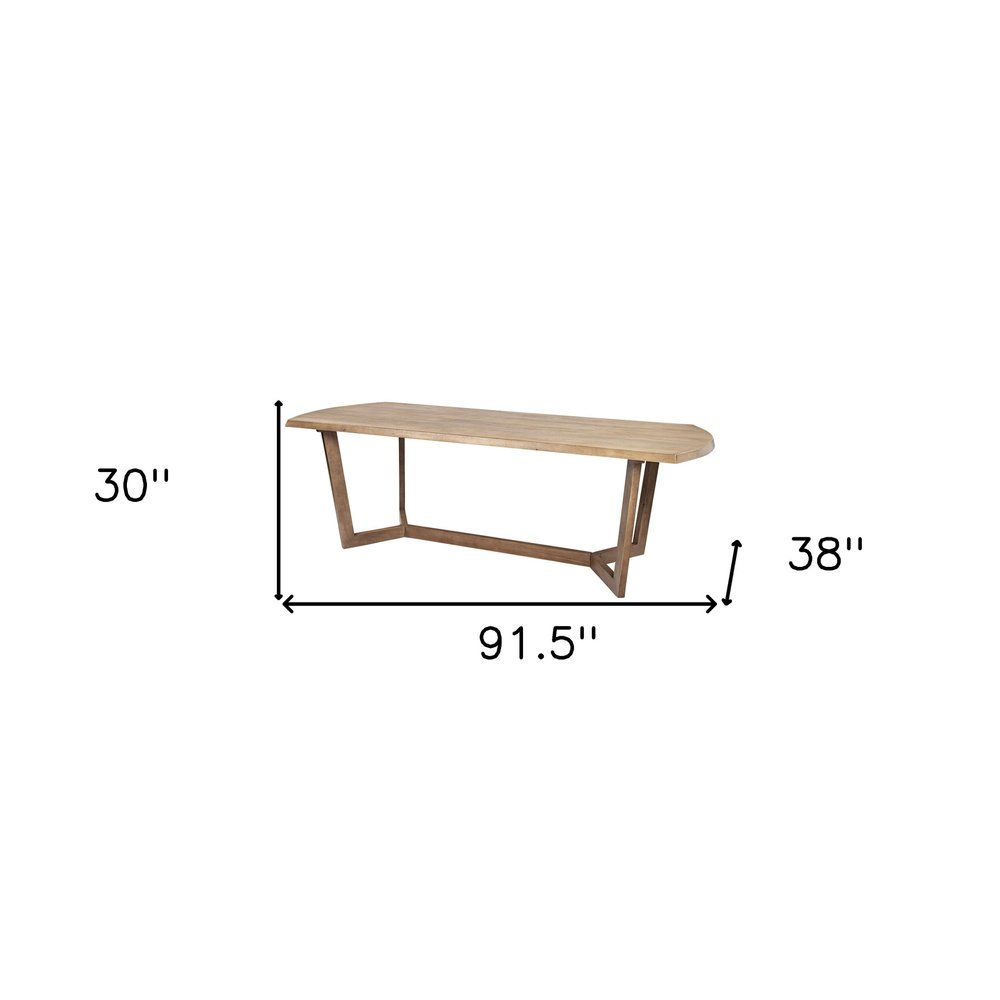 92" Natural And Brown Solid Wood Trestle Base Dining Table on a white background