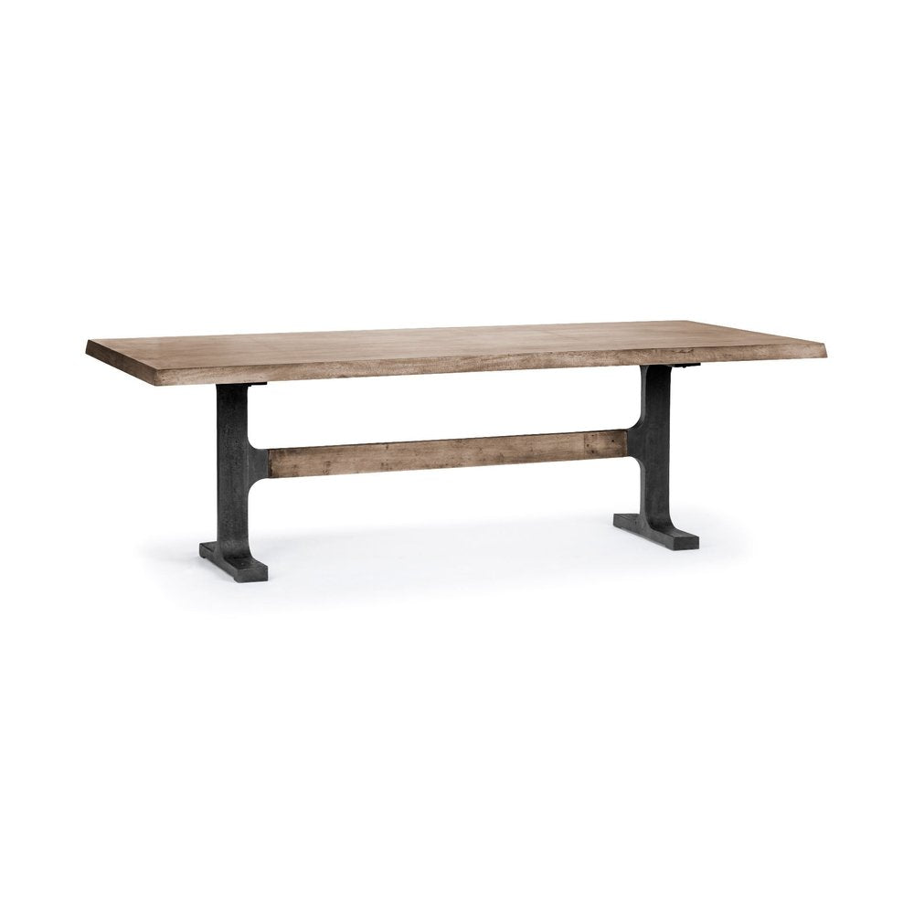 96" Natural And Black Solid Wood And Metal Trestle Base Dining Table on a white background