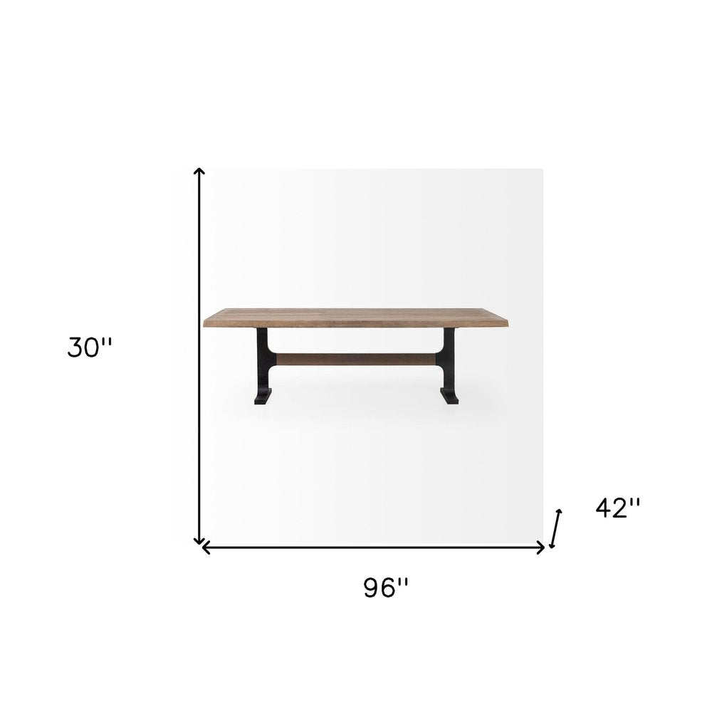 96" Natural And Black Solid Wood And Metal Trestle Base Dining Table on a white background