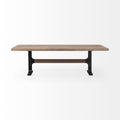 96" Natural And Black Solid Wood And Metal Trestle Base Dining Table on a white background