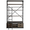 94" Brown Metal and Wood Four Tier Ladder Bookcase on a white background