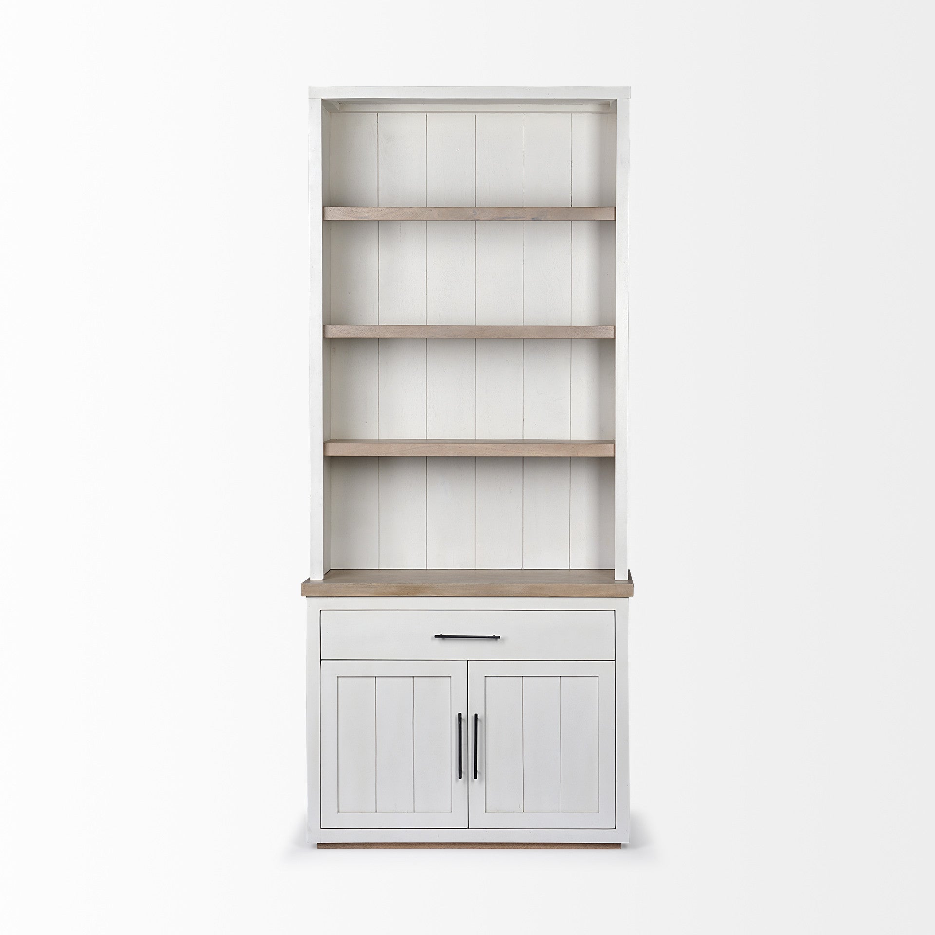 91" Brown And White Wood Three Tier Bookcase on a white background