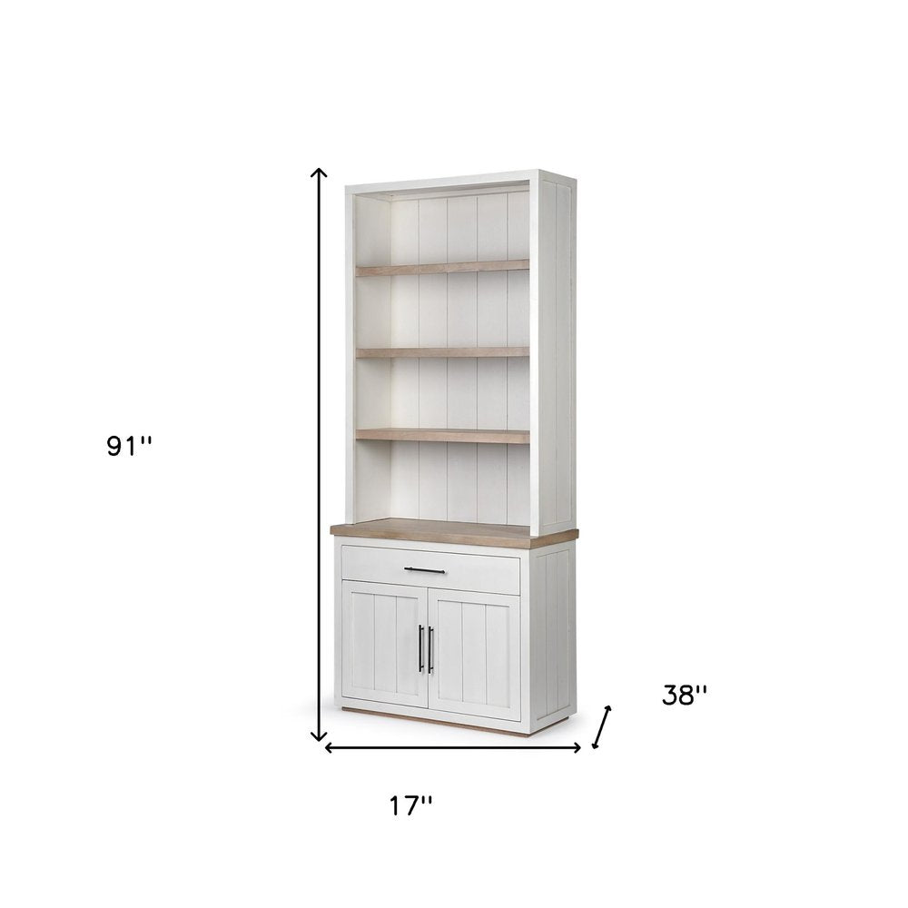 91" Brown And White Wood Three Tier Bookcase on a white background