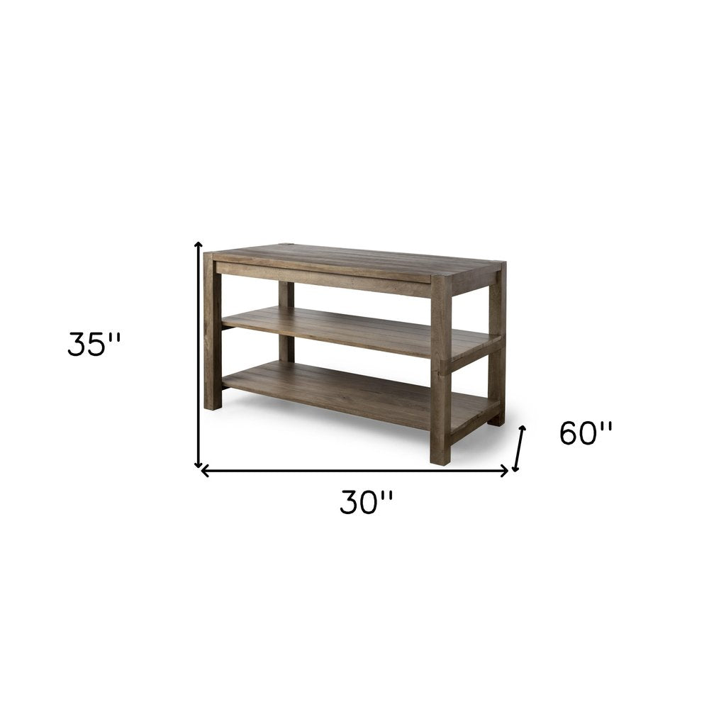 Brown Solid Wood Kitchen Island With Two Tier Smooth Counter Top on a white background