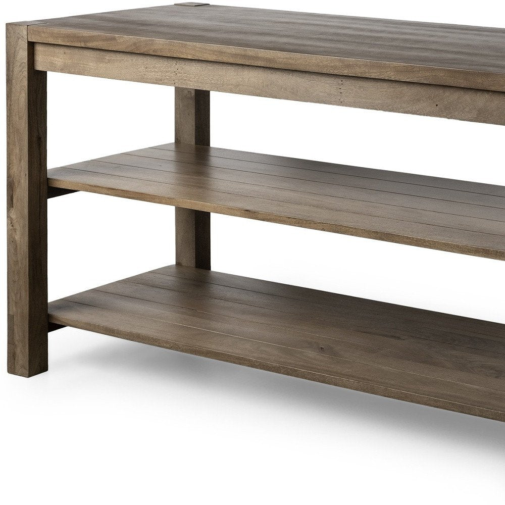 Brown Solid Wood Kitchen Island With Two Tier Smooth Counter Top on a white background