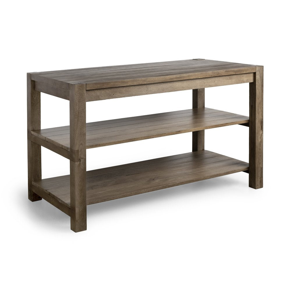 Brown Solid Wood Kitchen Island With Two Tier Smooth Counter Top on a white background