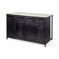Solid Iron Black Body White Marble Top Kitchen Island With 4 Drawer on a white background