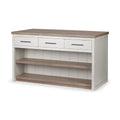 White And Brown Two Tone Wooden Kitchen Island With 3 Drawers on a white background