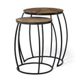 Set of Two 26" Black And Brown Solid Wood Round End Table - 26" H x 20.1" W x 20" D on a white background