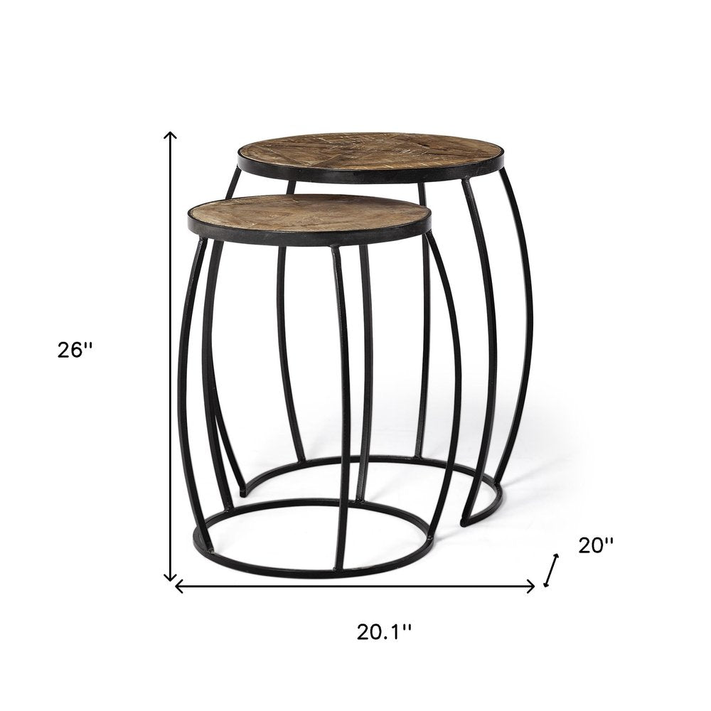 Set of Two 26" Black And Brown Solid Wood Round End Table - 26" H x 20.1" W x 20" D on a white background