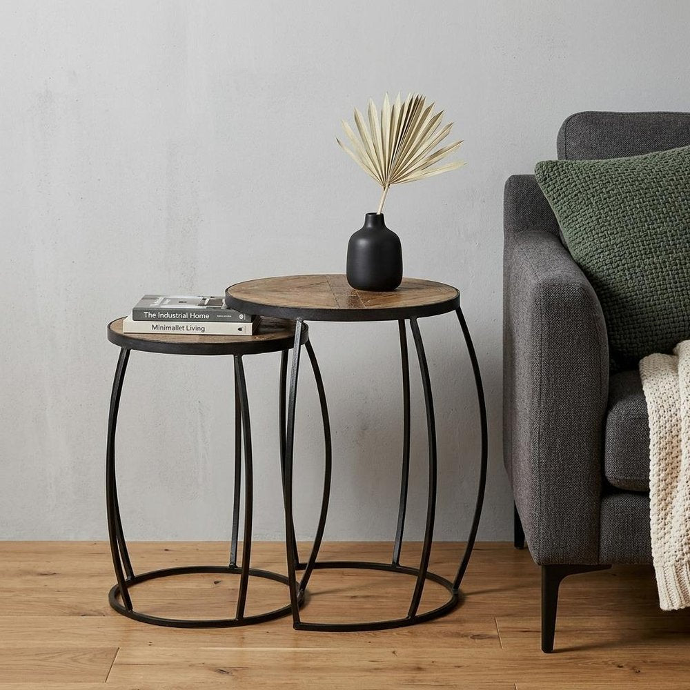 Set of Two 26" Black And Brown Solid Wood Round End Table - 26" H x 20.1" W x 20" D in a home interior
