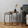 Set of Two 26" Black And Brown Solid Wood Round End Table