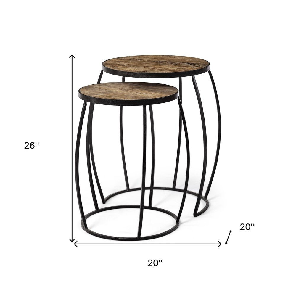 Set of Two 26" Black And Brown Solid Wood Round End Table - 26" H x 20" W x 20" D on a white background