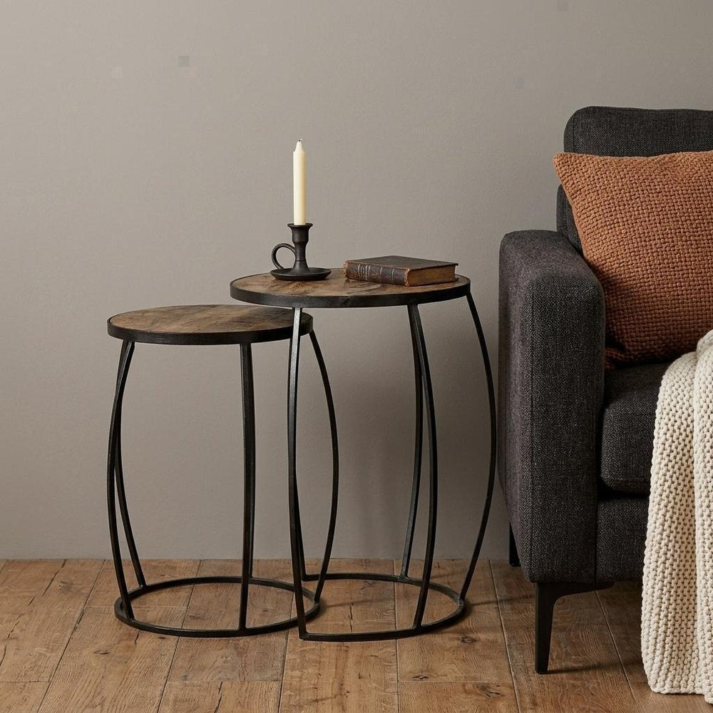 Set of Two 26" Black And Brown Solid Wood Round End Table - 26" H x 20" W x 20" D close-up detail