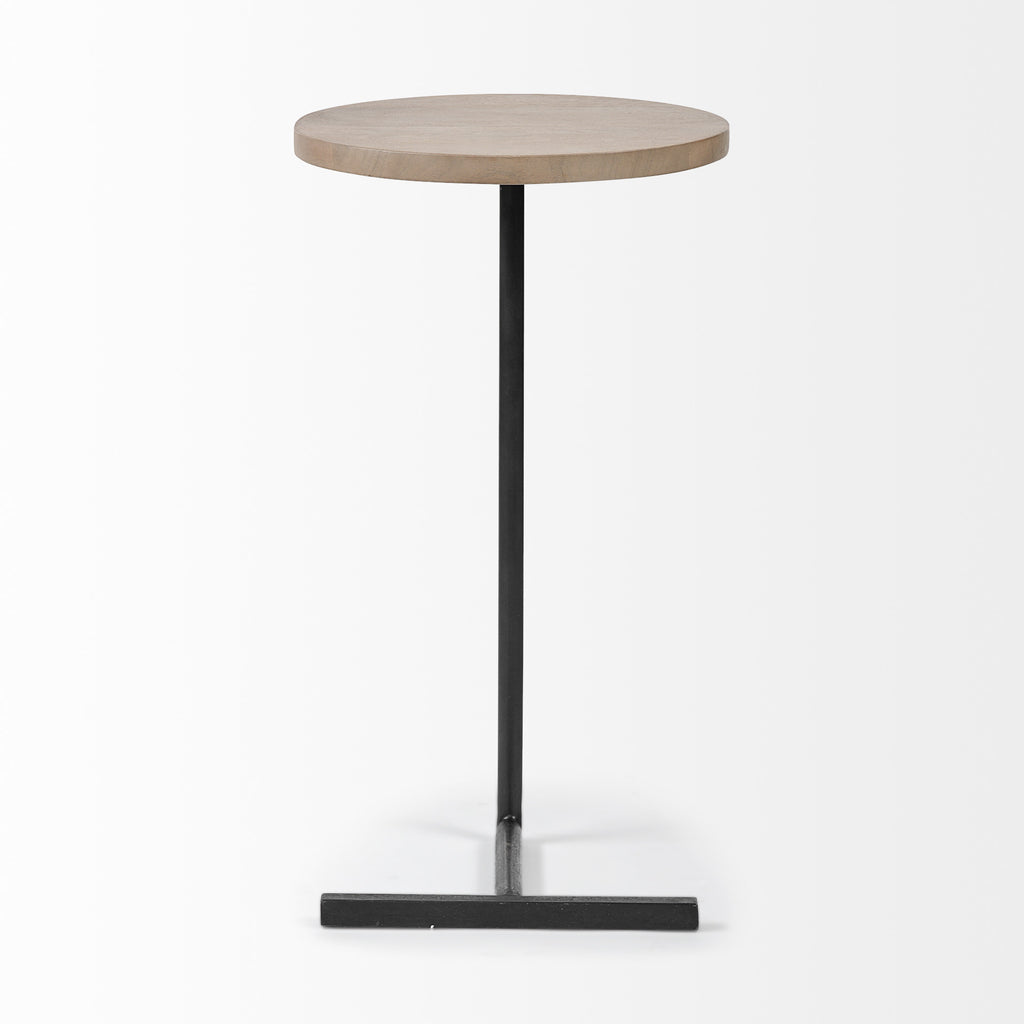 15" Natural and Black Solid Wood and Metal