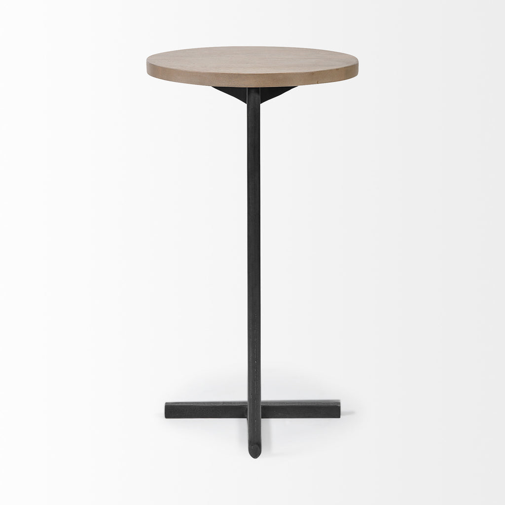 15" Natural and Black Solid Wood and Metal
