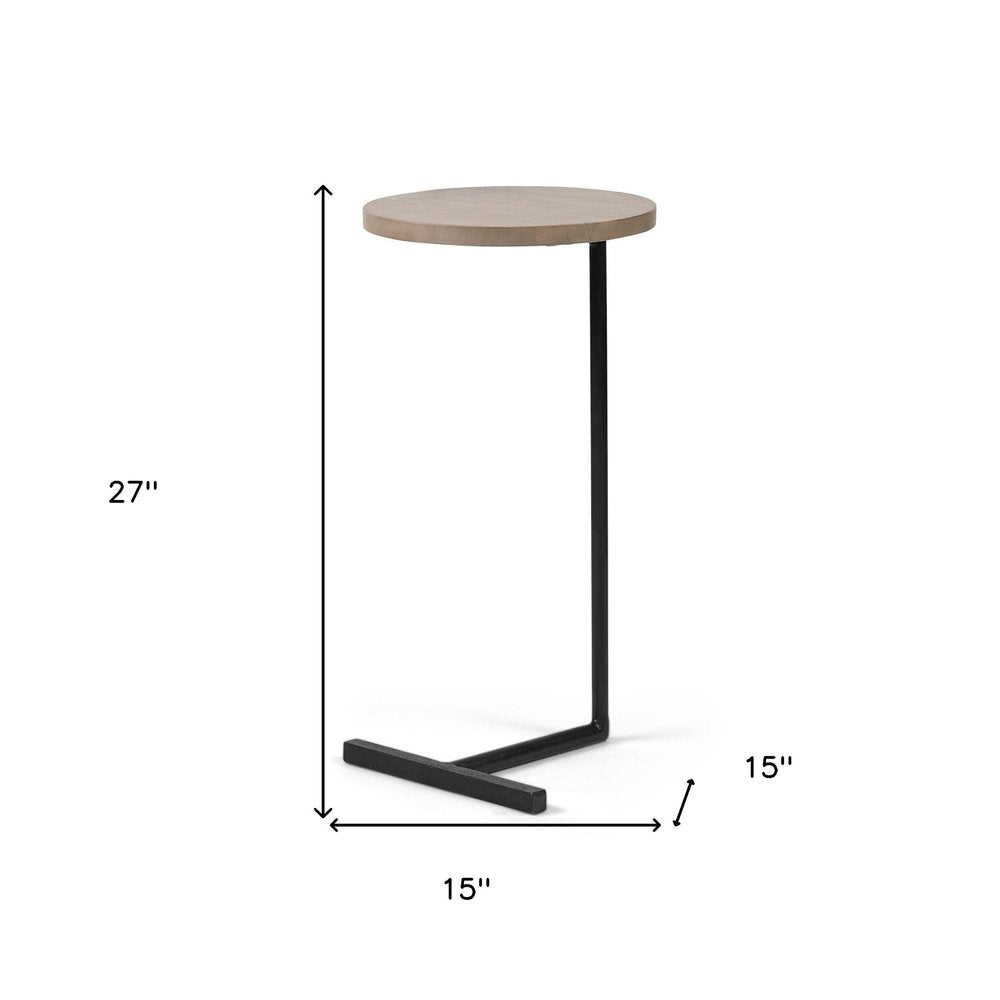 15" Natural and Black Solid Wood and Metal. Tray table isolated on a plain white background, in a tan wood finish.