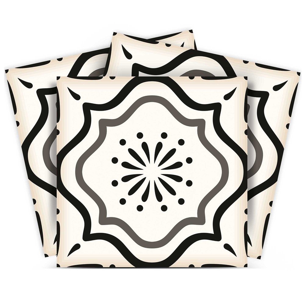 4" X 4" Black And White Mosaic Peel And Stick Removable Tiles. Peel and stick tile isolated on a plain white background, finished in black.