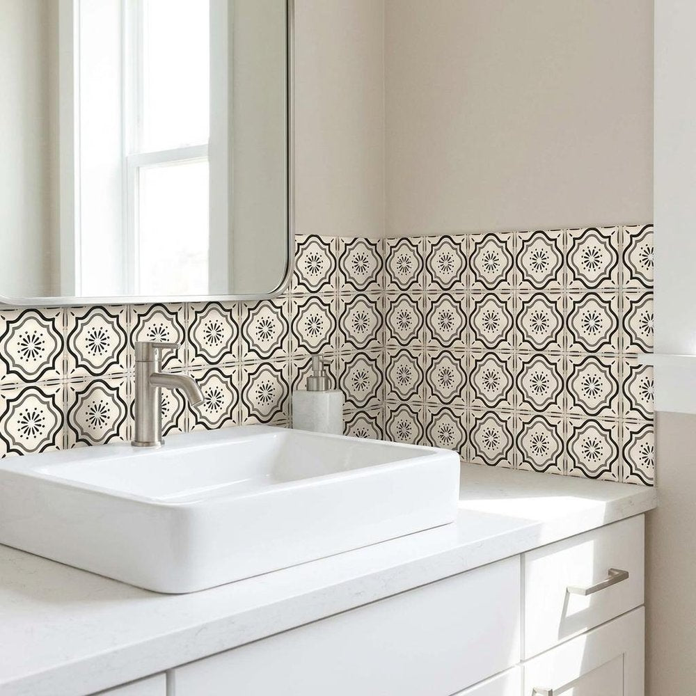 4" X 4" Black And White Mosaic Peel And Stick Removable Tiles