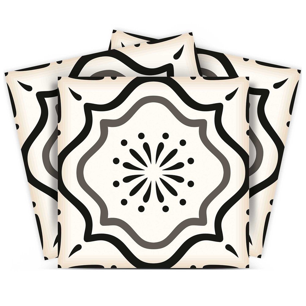 7" x 7" Black And White Peel And Stick Removable Tiles on a white background