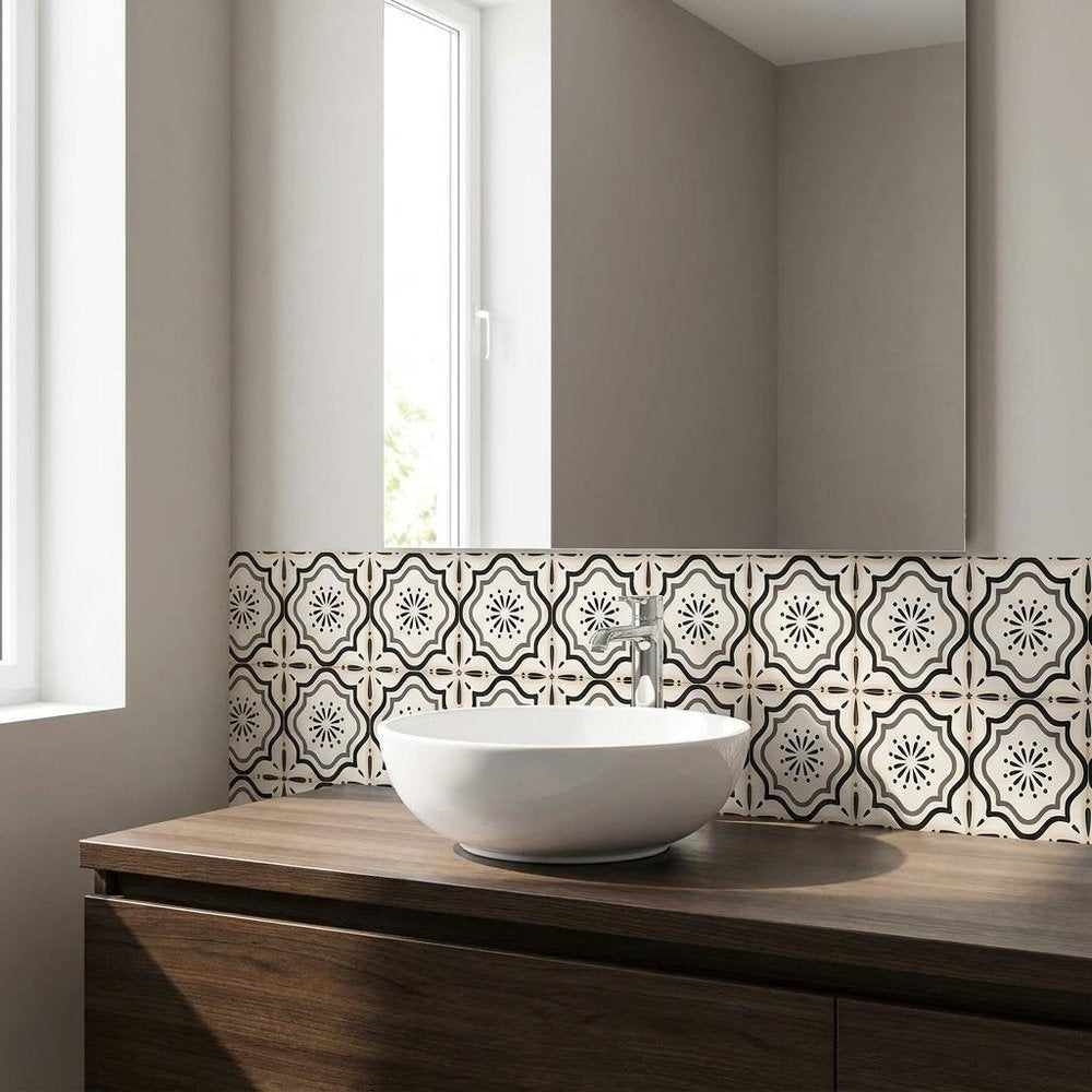 8" X 8" Black And White Mosaic Peel And Stick Removable Tiles