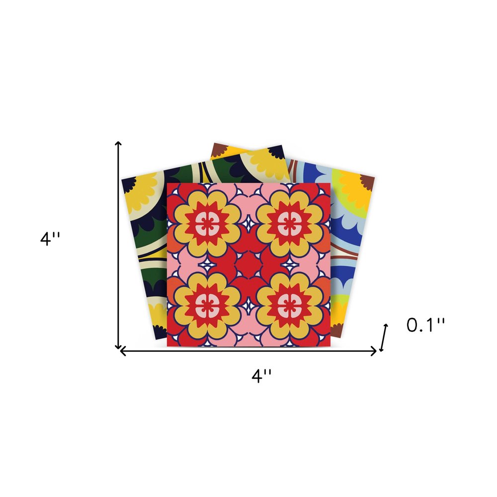 4" X 4" Mediterranean Brights Mosaic Peel And Stick Removable Tiles. Peel and stick tile isolated on a plain white background, finished in yellow.