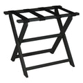 Earth Friendly Black Folding Luggage Rack With Black Straps on a white background