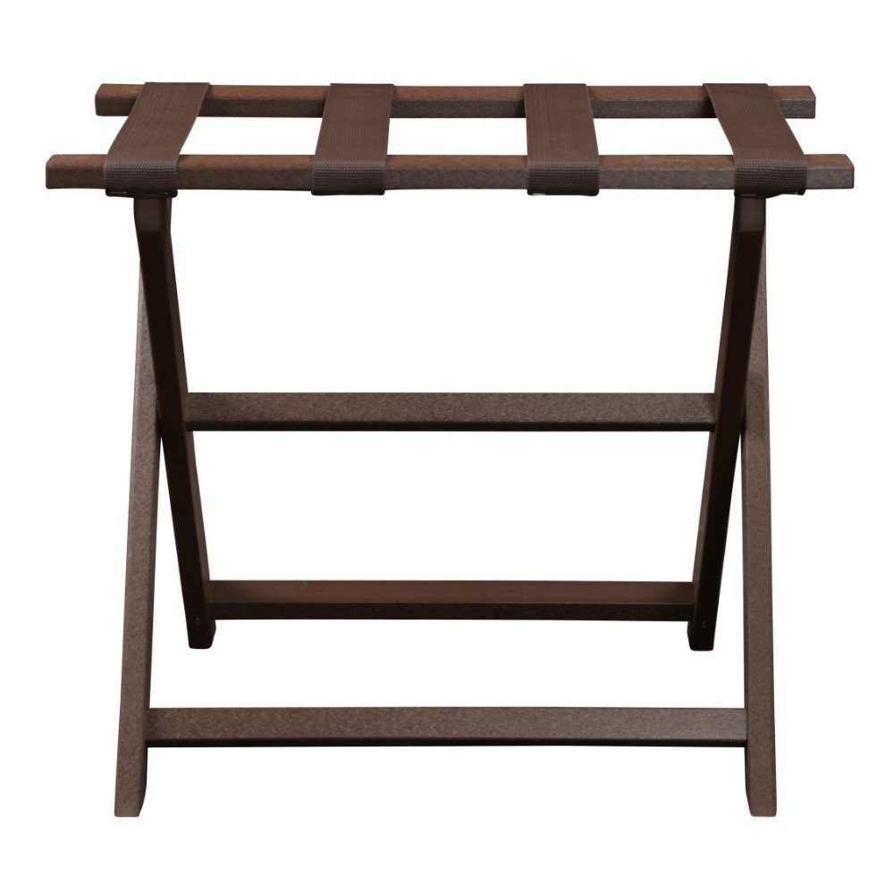 Earth Friendly Brown Folding Luggage Rack With Brown Straps on a white background