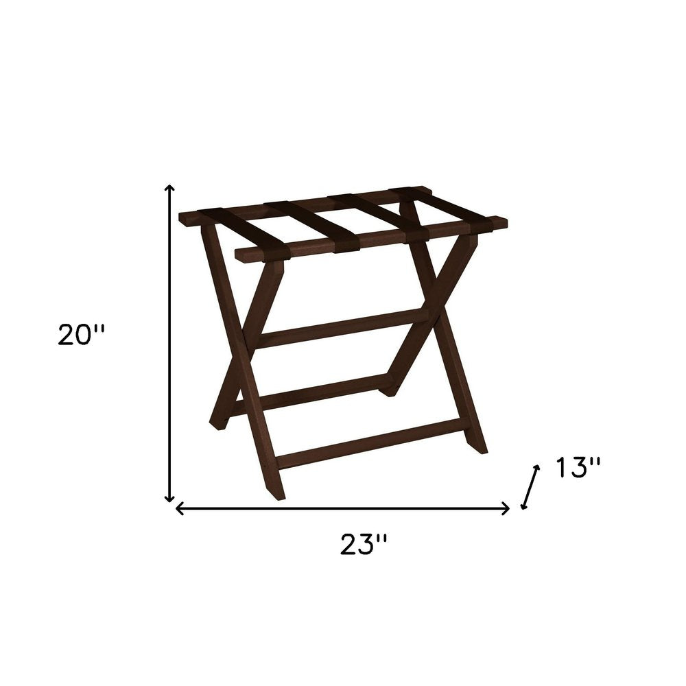 Earth Friendly Brown Folding Luggage Rack With Brown Straps on a white background