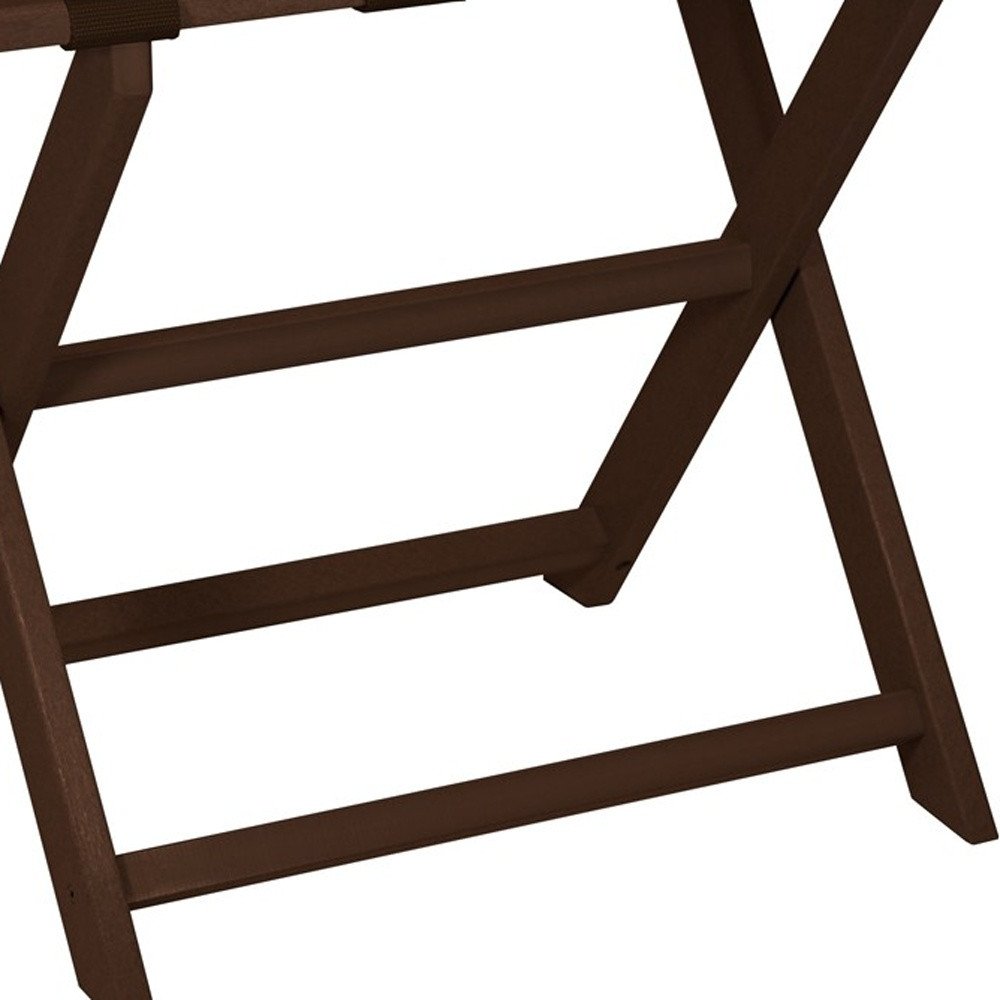 Earth Friendly Brown Folding Luggage Rack With Brown Straps on a white background