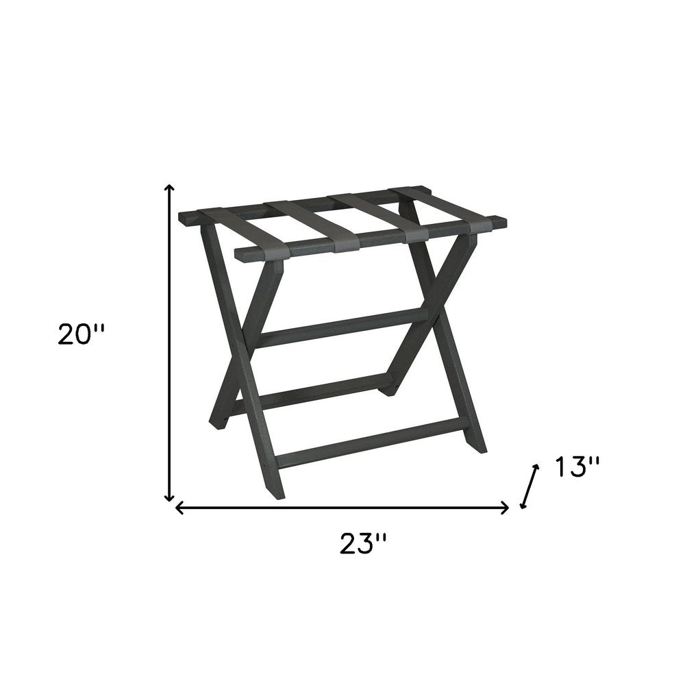 Earth Friendly Dark Gray Folding Luggage Rack With Gray Straps on a white background