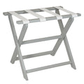 Earth Friendly Light Gray Folding Luggage Rack With White Straps on a white background