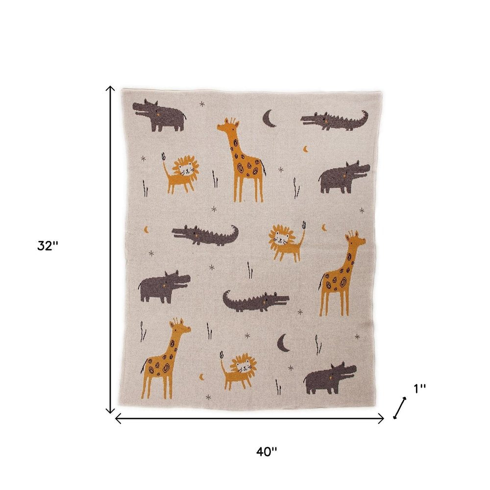 Zoo Animals Woven Knitted Baby Blanket on a white background
