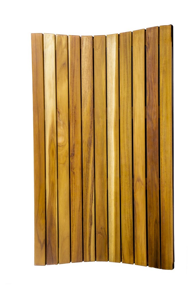 31" Brown Teak Slat Non Slip Bath Mat. Bath rug isolated on a plain white background, showing a brown teak surface.
