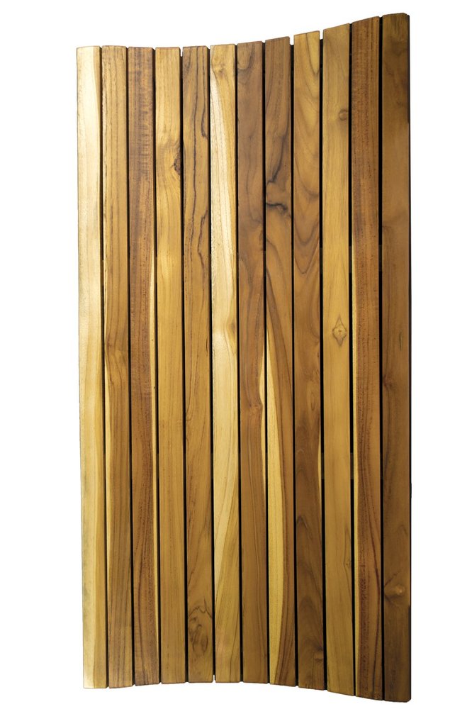 40" Brown Teak Slat Non Slip Bath Mat. Bath rug isolated on a plain white background, in a brown teak finish.