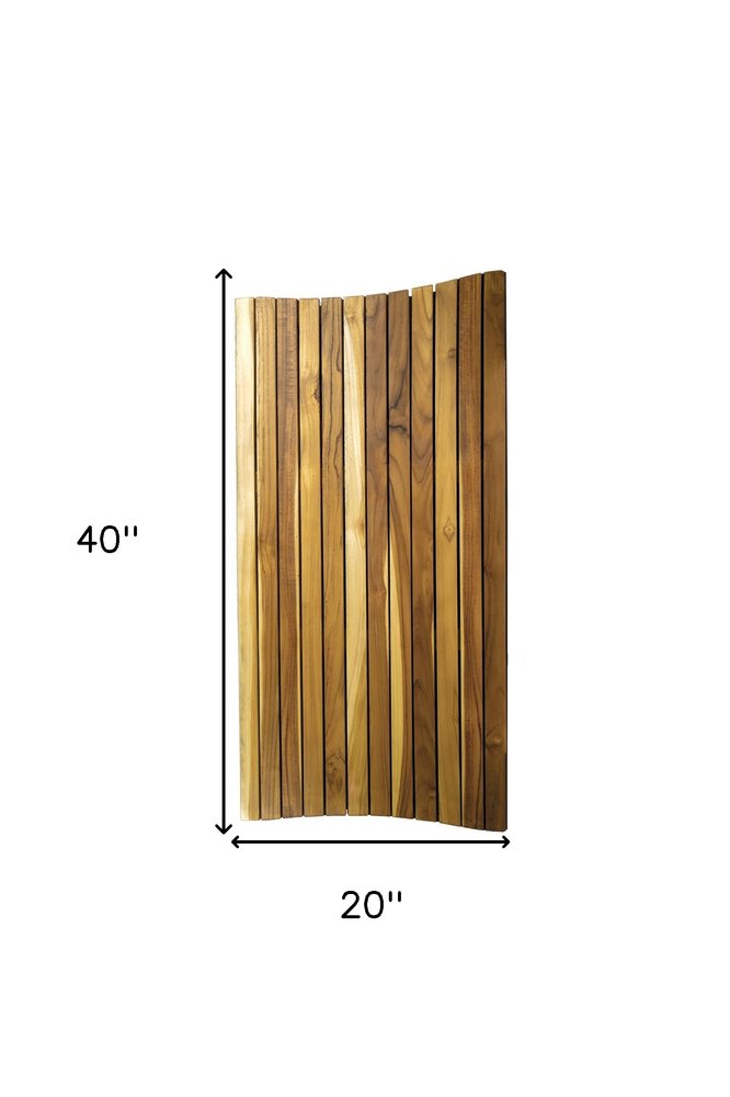 40" Brown Teak Slat Non Slip Bath Mat. Bath rug isolated on a plain white background, finished in brown teak.