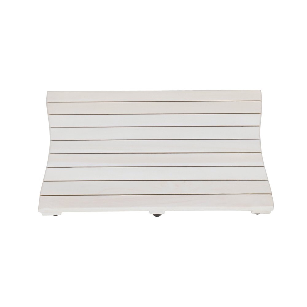23" White Teak Slat Non Slip Bath Mat. Bath rug isolated on a plain white background, in a white finish.
